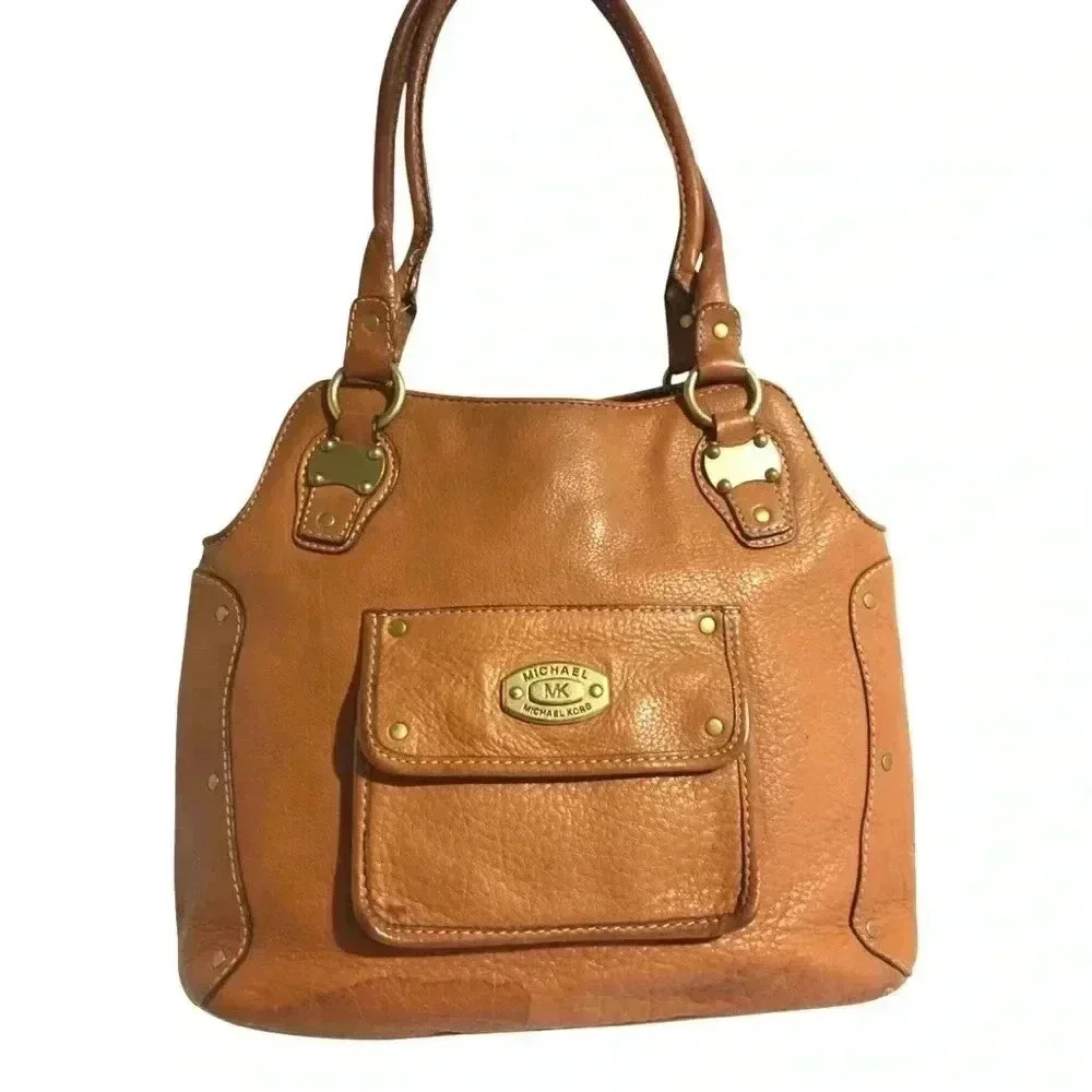 Michael kors brown distressed leather shoulder handbag